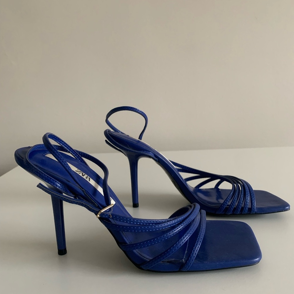 Zara Blue Slingback Heels with Strappy Design